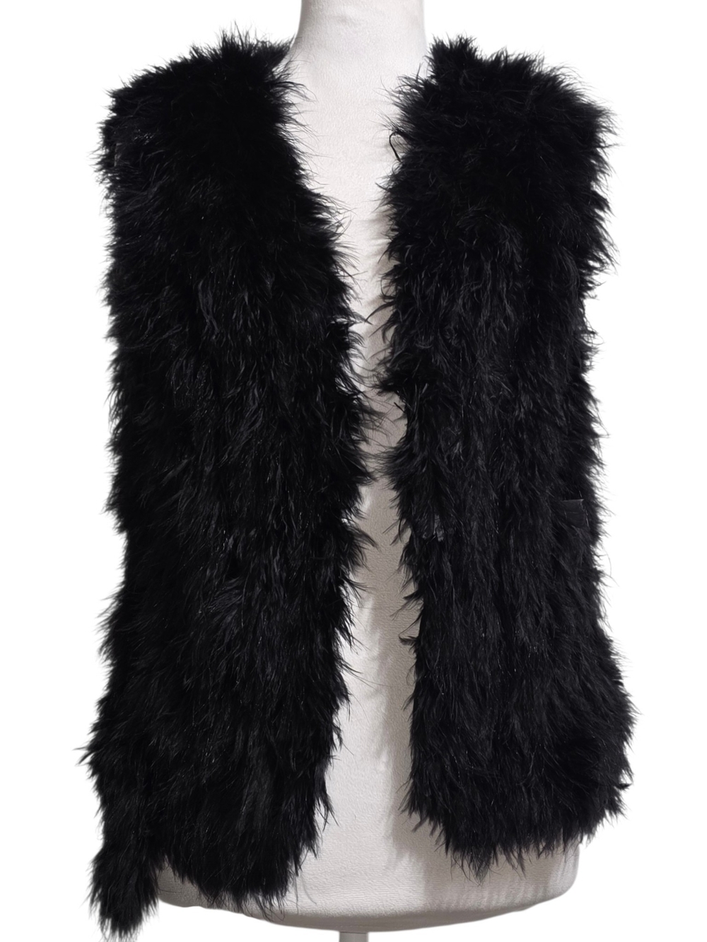 Club Monaco Black Marabou Feather Vest Real Feather Open Front Glam Boho Luxe M